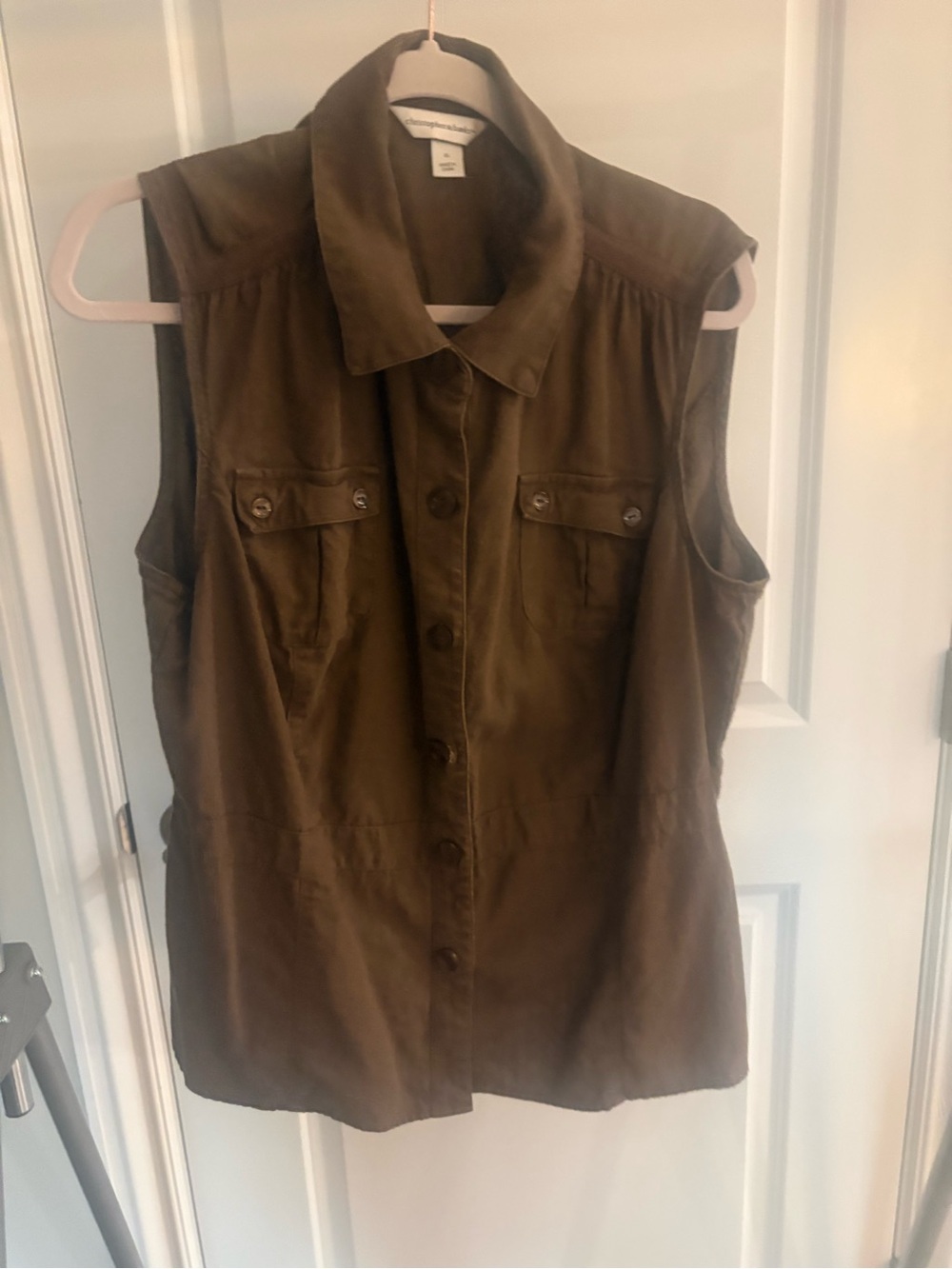 Christopher & Banks Olive Utility Button-Front Sleeveless Tunic